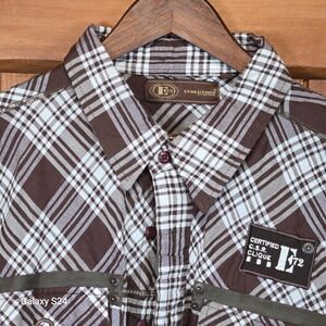 Evolution In Design Mens 3XL Brown Plaid Short Sleeve‎ Button Down  E72 Urban